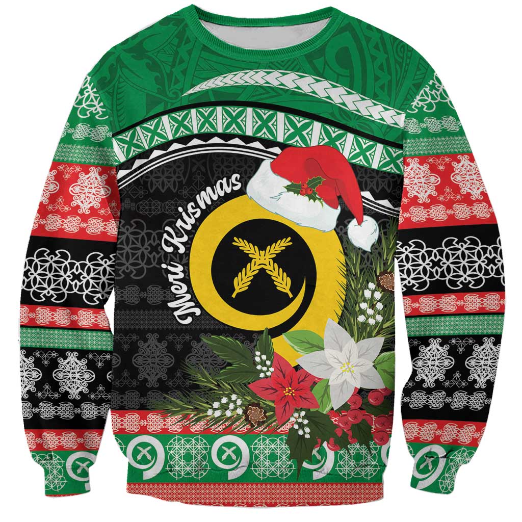 Vanuatu Pig's Tusk Meri Krismas! Sweatshirt Vanuatuan Sand Drawing Pattern - Polynesian Pride