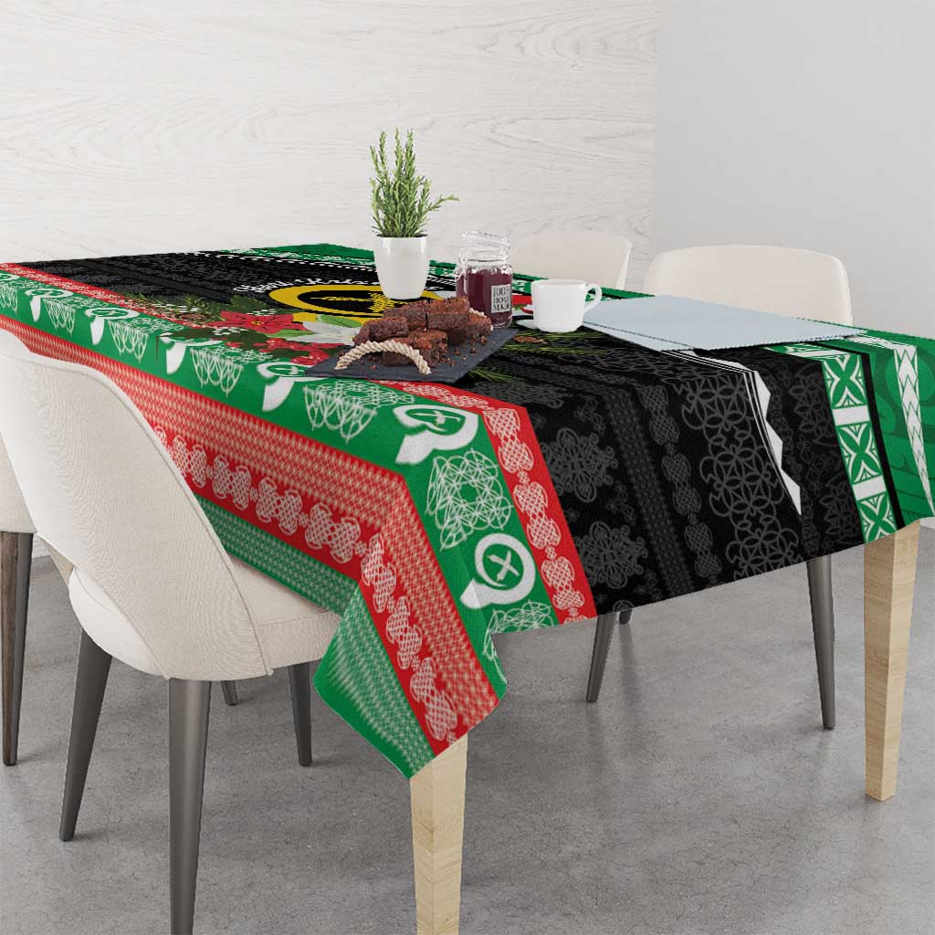 Vanuatu Pig's Tusk Meri Krismas! Tablecloth Vanuatuan Sand Drawing Pattern - Polynesian Pride