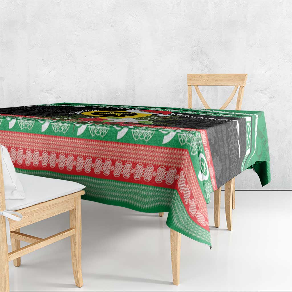 Vanuatu Pig's Tusk Meri Krismas! Tablecloth Vanuatuan Sand Drawing Pattern - Polynesian Pride