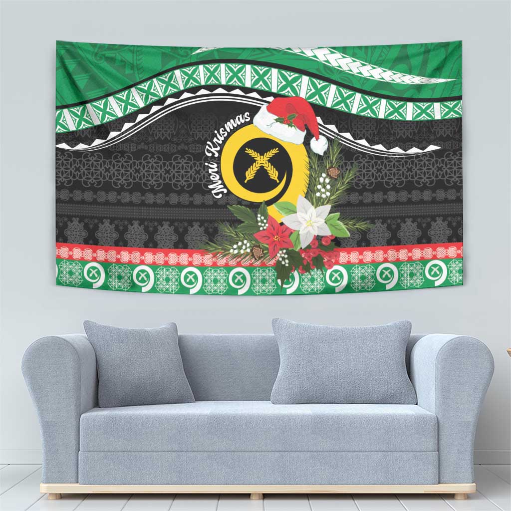 Vanuatu Pig's Tusk Meri Krismas! Tapestry Vanuatuan Sand Drawing Pattern - Polynesian Pride