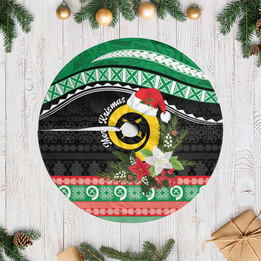 Vanuatu Pig's Tusk Meri Krismas! Tree Skirt Vanuatuan Sand Drawing Pattern - Polynesian Pride