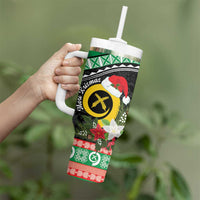 Vanuatu Pig's Tusk Meri Krismas! Tumbler With Handle Vanuatuan Sand Drawing Pattern - Polynesian Pride