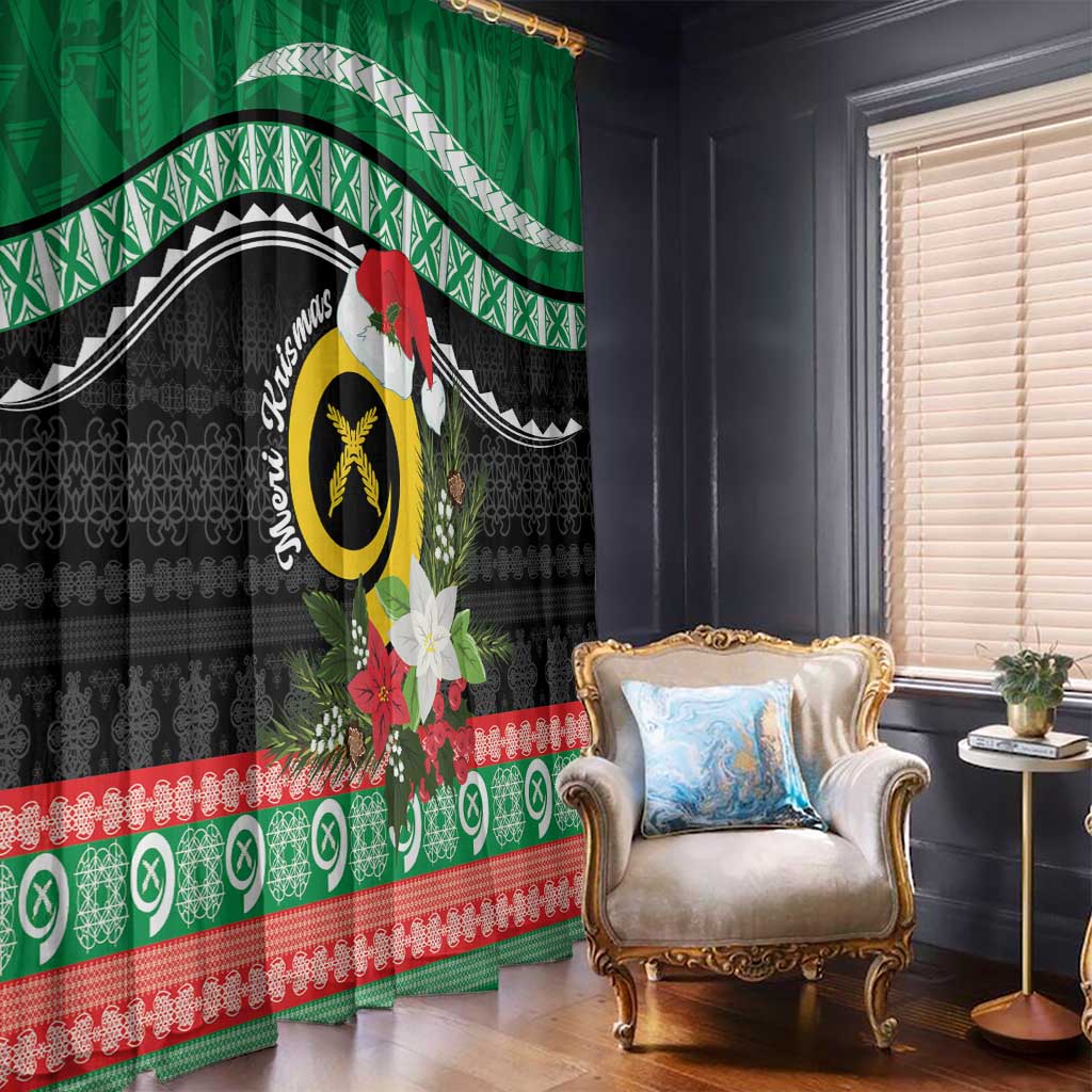 Vanuatu Pig's Tusk Meri Krismas! Window Curtain Vanuatuan Sand Drawing Pattern - Polynesian Pride