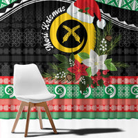 Vanuatu Pig's Tusk Meri Krismas! Window Curtain Vanuatuan Sand Drawing Pattern - Polynesian Pride