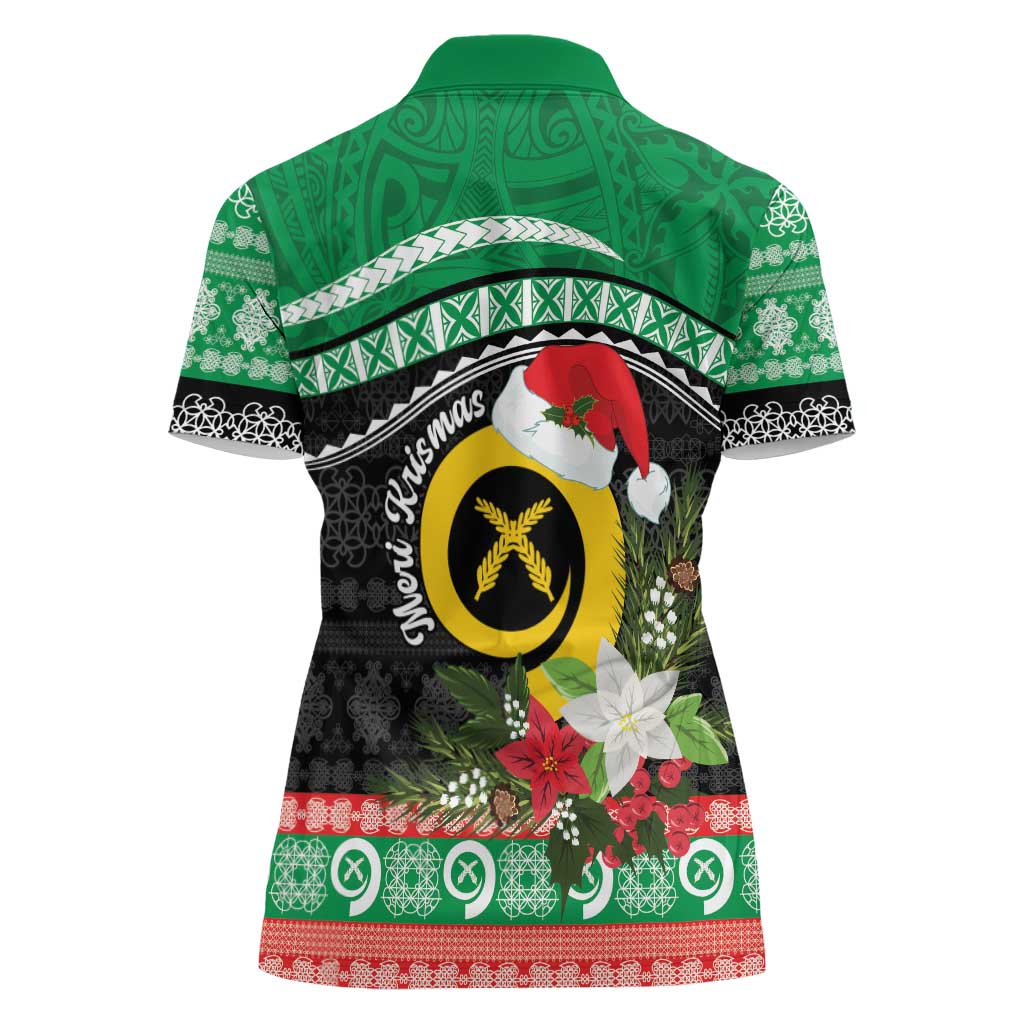 Vanuatu Pig's Tusk Meri Krismas! Women Polo Shirt Vanuatuan Sand Drawing Pattern - Polynesian Pride