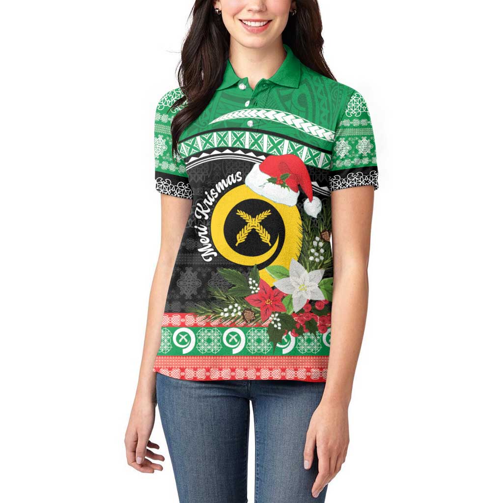Vanuatu Pig's Tusk Meri Krismas! Women Polo Shirt Vanuatuan Sand Drawing Pattern - Polynesian Pride