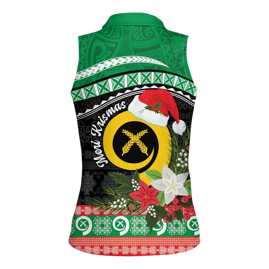 Vanuatu Pig's Tusk Meri Krismas! Women Sleeveless Polo Shirt Vanuatuan Sand Drawing Pattern - Polynesian Pride
