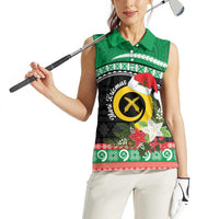 Vanuatu Pig's Tusk Meri Krismas! Women Sleeveless Polo Shirt Vanuatuan Sand Drawing Pattern - Polynesian Pride
