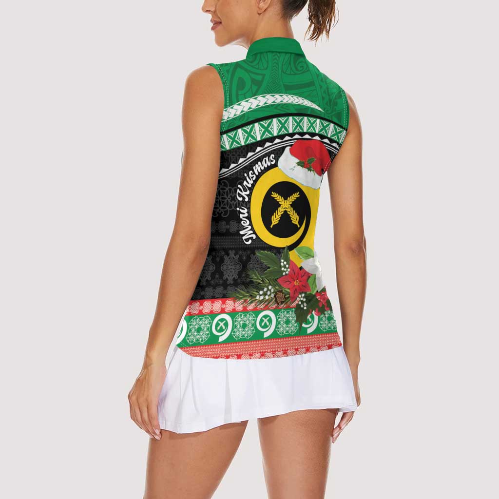 Vanuatu Pig's Tusk Meri Krismas! Women Sleeveless Polo Shirt Vanuatuan Sand Drawing Pattern - Polynesian Pride