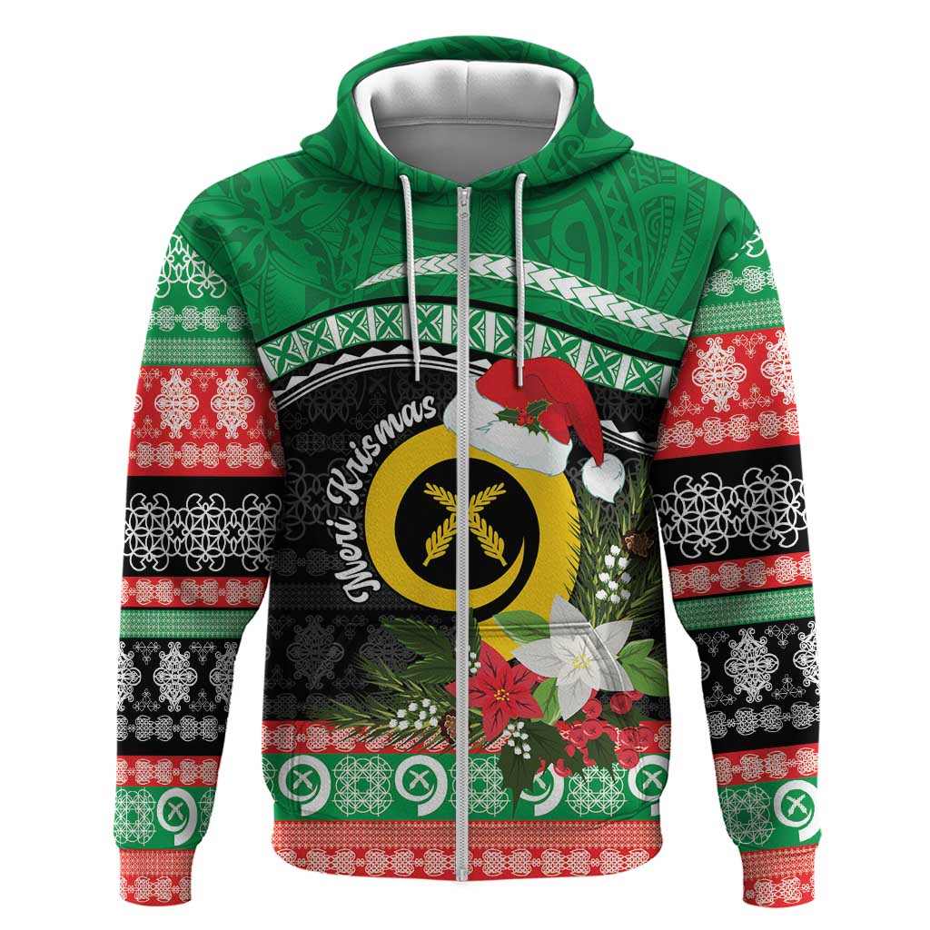Vanuatu Pig's Tusk Meri Krismas! Zip Hoodie Vanuatuan Sand Drawing Pattern - Polynesian Pride