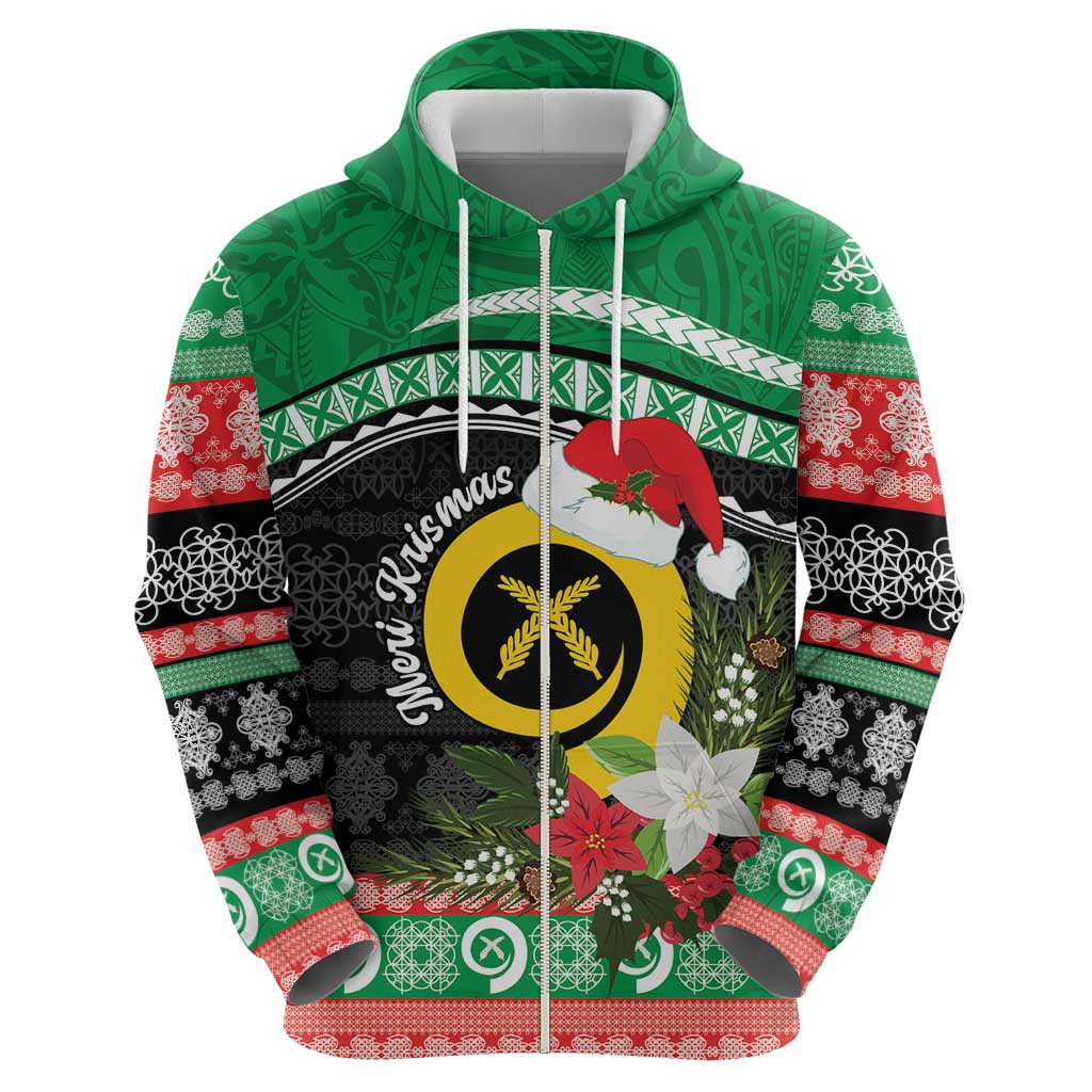 Vanuatu Pig's Tusk Meri Krismas! Zip Hoodie Vanuatuan Sand Drawing Pattern - Polynesian Pride