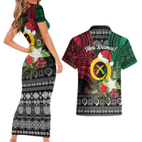 Vanuatu Pig's Tusk Meri Krismas! Couples Matching Short Sleeve Bodycon Dress and Hawaiian Shirt Vanuatuan Ancient Art Spirit - Polynesian Pride