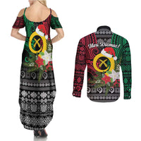 Vanuatu Pig's Tusk Meri Krismas! Couples Matching Summer Maxi Dress and Long Sleeve Button Shirt Vanuatuan Ancient Art Spirit - Polynesian Pride