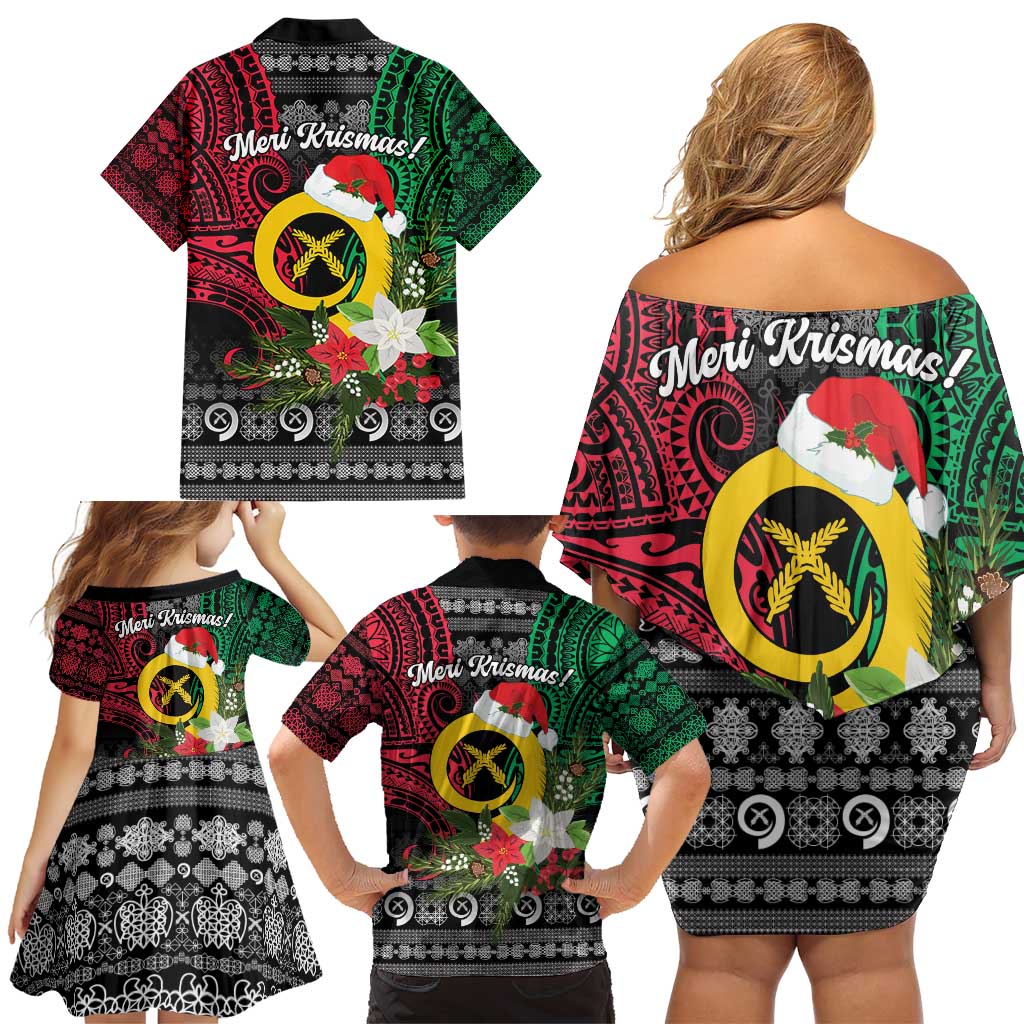 Vanuatu Pig's Tusk Meri Krismas! Family Matching Off Shoulder Short Dress and Hawaiian Shirt Vanuatuan Ancient Art Spirit - Polynesian Pride