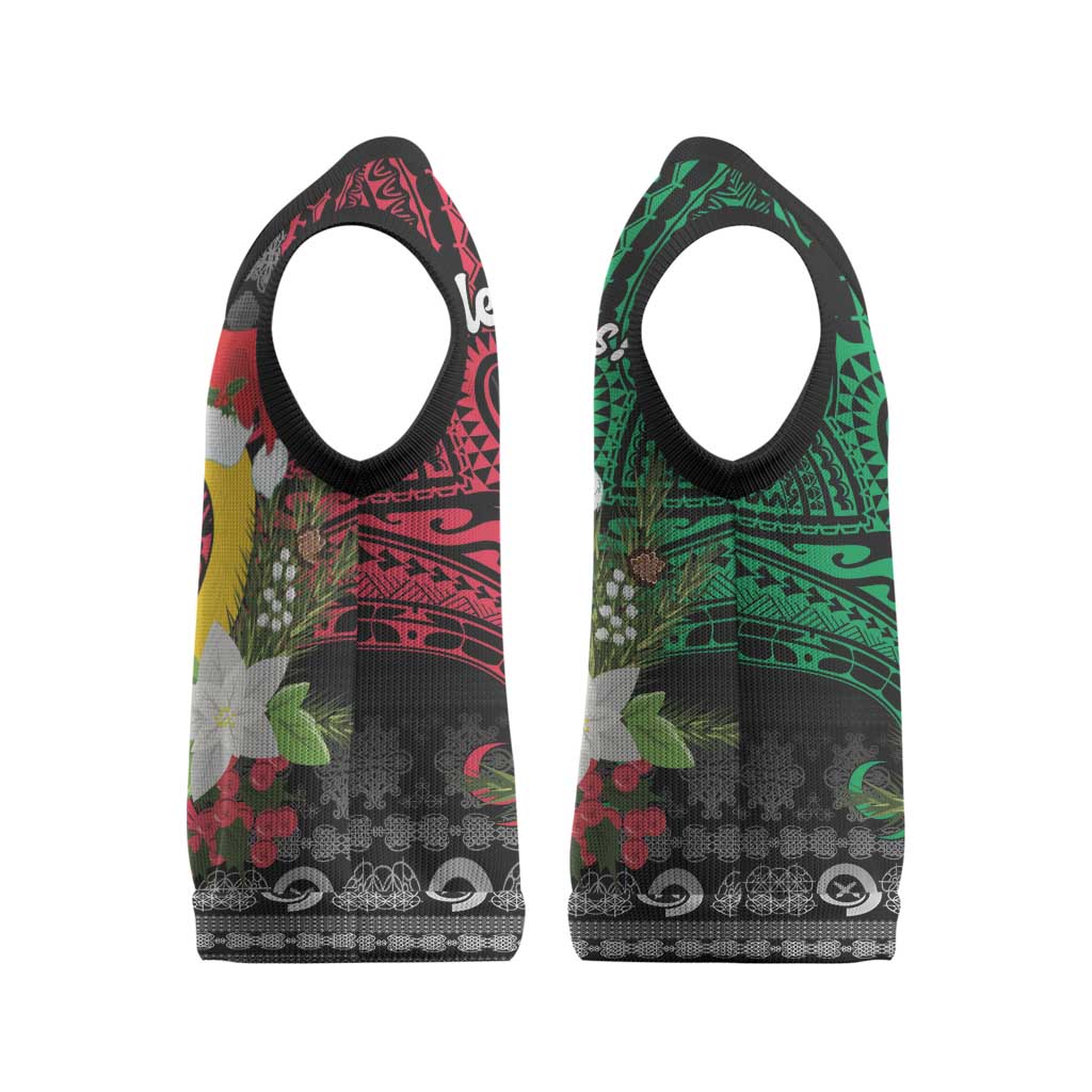 Vanuatu Pig's Tusk Meri Krismas! Christmas Knitted V-Neck Vest Vanuatuan Ancient Art Spirit - Polynesian Pride