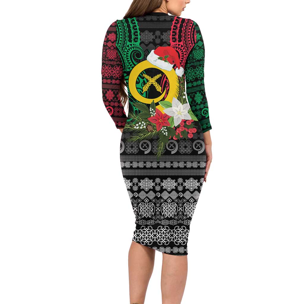 Vanuatu Pig's Tusk Meri Krismas! Long Sleeve Bodycon Dress Vanuatuan Ancient Art Spirit - Polynesian Pride