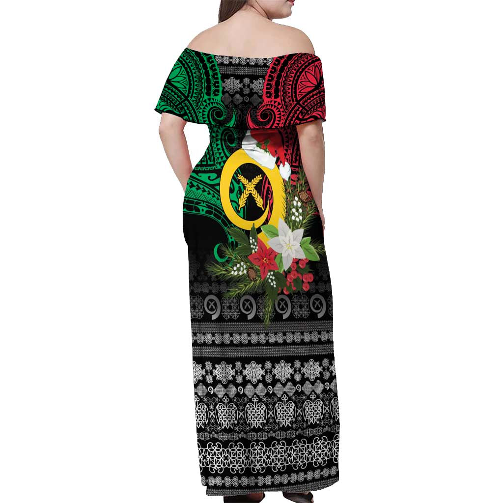 Vanuatu Pig's Tusk Meri Krismas! Off Shoulder Maxi Dress Vanuatuan Ancient Art Spirit - Polynesian Pride