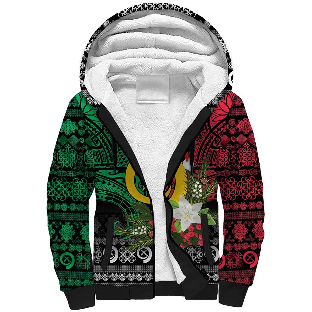 Vanuatu Pig's Tusk Meri Krismas! Sherpa Hoodie Vanuatuan Ancient Art Spirit - Polynesian Pride