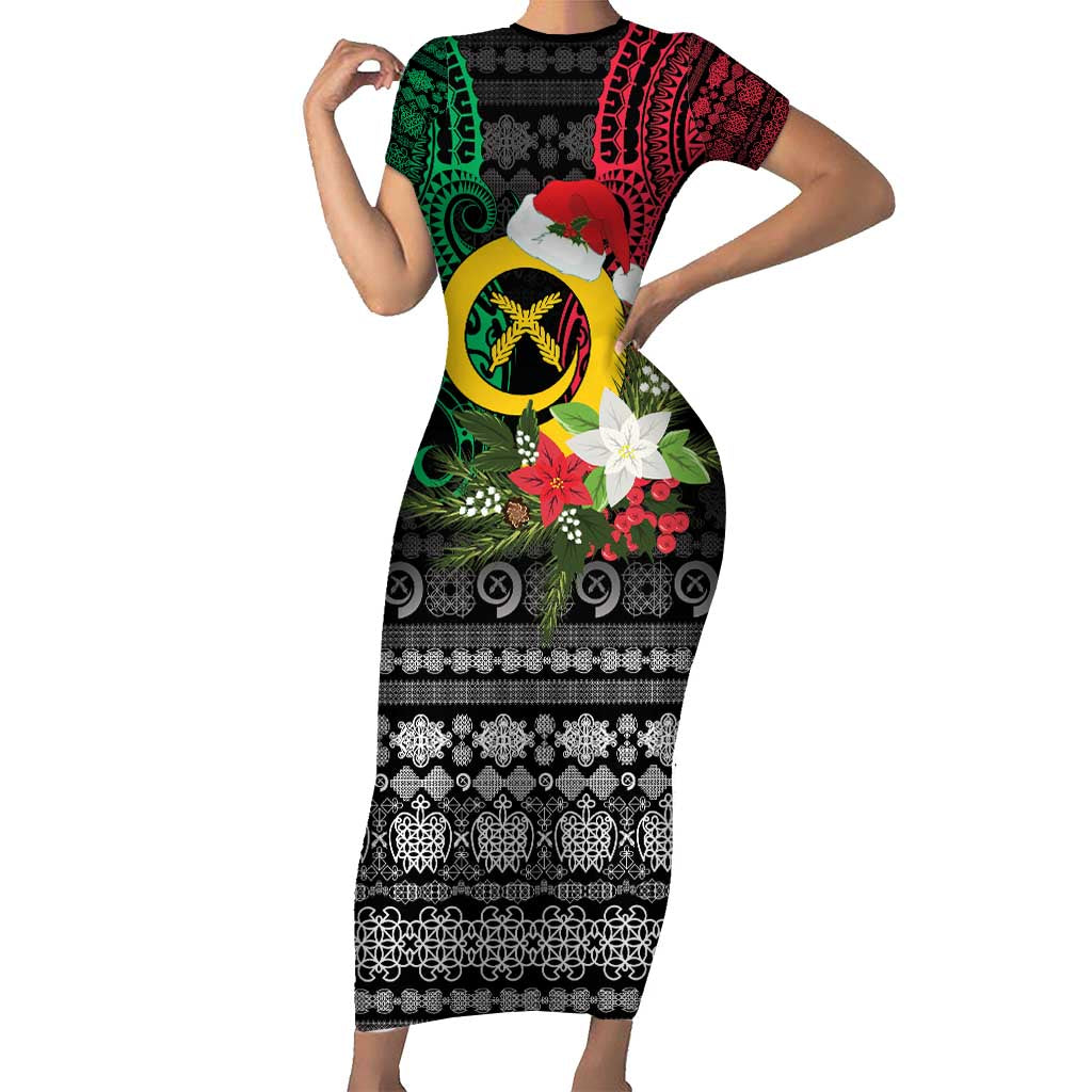 Vanuatu Pig's Tusk Meri Krismas! Short Sleeve Bodycon Dress Vanuatuan Ancient Art Spirit - Polynesian Pride
