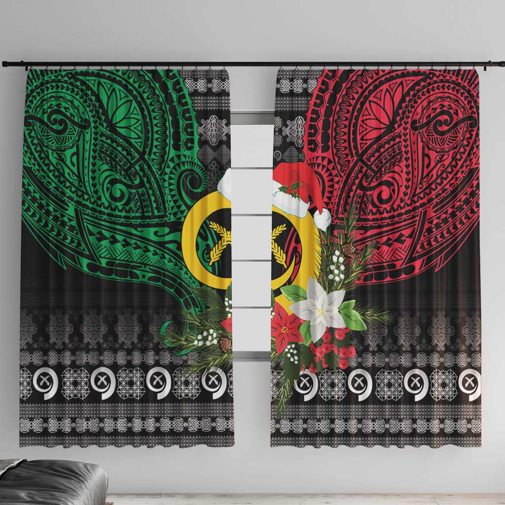 Vanuatu Pig's Tusk Meri Krismas! Window Curtain Vanuatuan Ancient Art Spirit - Polynesian Pride