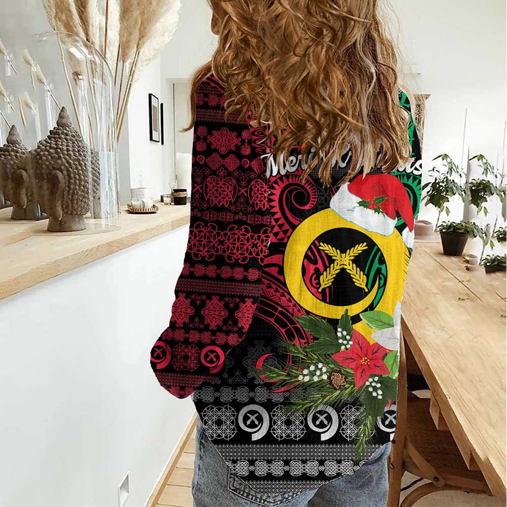 Vanuatu Pig's Tusk Meri Krismas! Women Casual Shirt Vanuatuan Ancient Art Spirit - Polynesian Pride