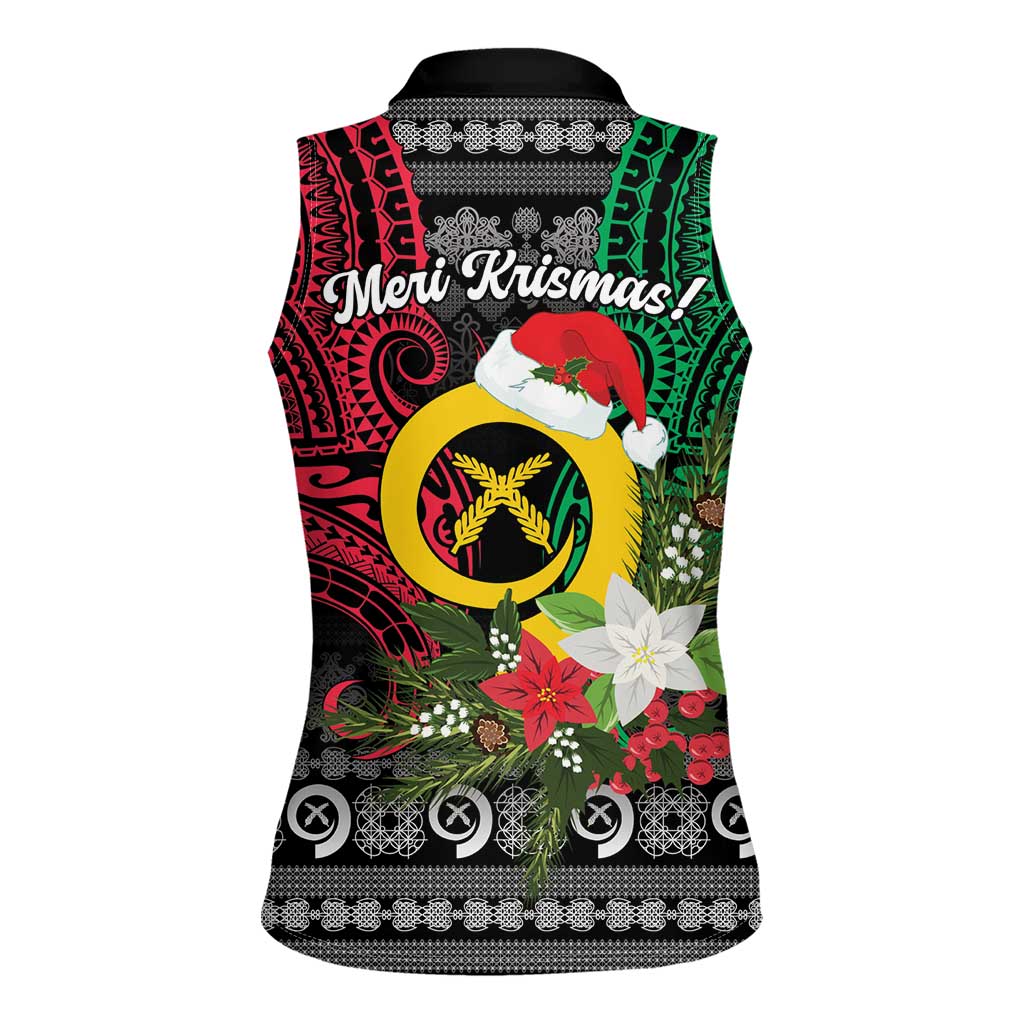 Vanuatu Pig's Tusk Meri Krismas! Women Sleeveless Polo Shirt Vanuatuan Ancient Art Spirit - Polynesian Pride
