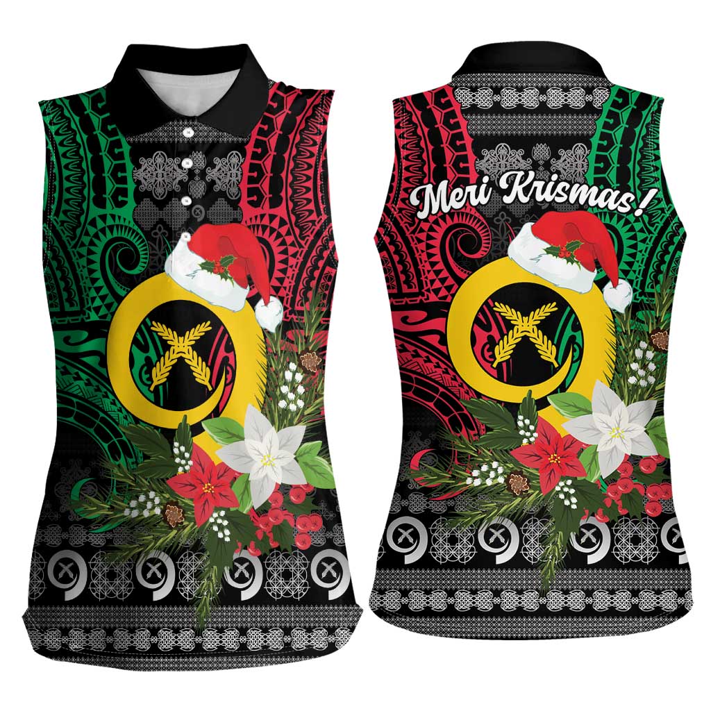 Vanuatu Pig's Tusk Meri Krismas! Women Sleeveless Polo Shirt Vanuatuan Ancient Art Spirit - Polynesian Pride