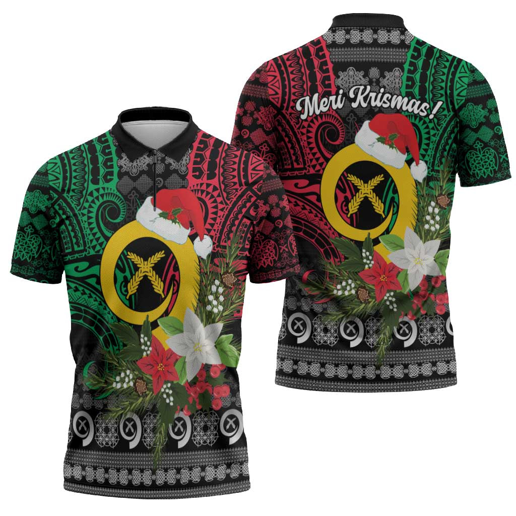 Vanuatu Pig's Tusk Meri Krismas! Zipper Polo Shirt Vanuatuan Ancient Art Spirit - Polynesian Pride