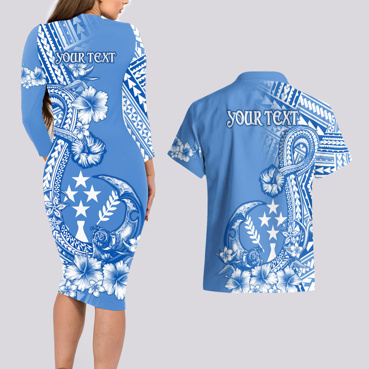 Kosrae Constitution Day Personalised Couples Matching Long Sleeve Bodycon Dress and Hawaiian Shirt Kusaie Hook Tattoo Special Polynesian Pattern LT9 - Polynesian Pride