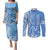 Kosrae Constitution Day Personalised Couples Matching Puletasi Dress and Long Sleeve Button Shirt Kusaie Hook Tattoo Special Polynesian Pattern LT9 Blue - Polynesian Pride