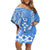 Kosrae Constitution Day Personalised Off Shoulder Short Dress Kusaie Hook Tattoo Special Polynesian Pattern LT9 Women Blue - Polynesian Pride