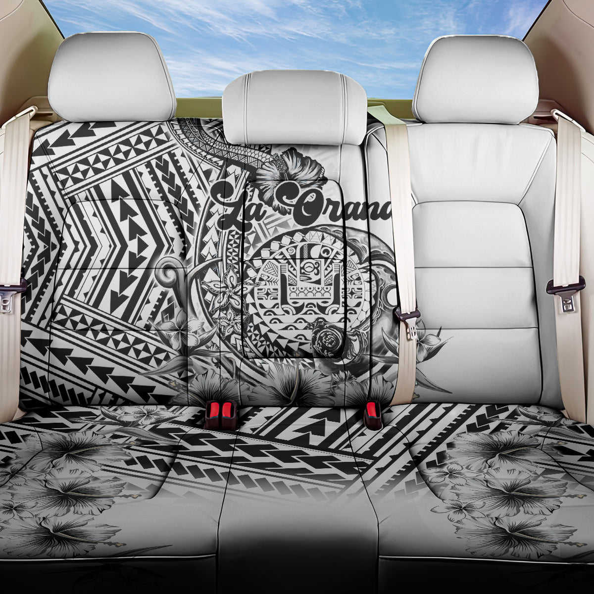 La Orana Tahiti Personalised Back Car Seat Cover French Polynesia Hook Tattoo Special White Color LT9 One Size White - Polynesian Pride