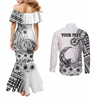 Ia Orana Tahiti Personalised Couples Matching Mermaid Dress and Long Sleeve Button Shirt French Polynesia Hook Tattoo Special White Color LT9