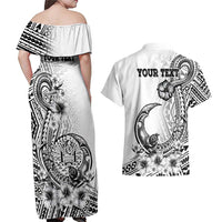 Ia Orana Tahiti Personalised Couples Matching Off Shoulder Maxi Dress and Hawaiian Shirt French Polynesia Hook Tattoo Special White Color LT9
