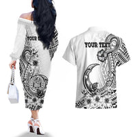 Ia Orana Tahiti Personalised Couples Matching Off The Shoulder Long Sleeve Dress and Hawaiian Shirt French Polynesia Hook Tattoo Special White Color LT9