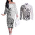 Ia Orana Tahiti Personalised Couples Matching Off The Shoulder Long Sleeve Dress and Long Sleeve Button Shirt French Polynesia Hook Tattoo Special White Color LT9