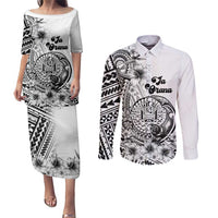 Ia Orana Tahiti Personalised Couples Matching Puletasi Dress and Long Sleeve Button Shirt French Polynesia Hook Tattoo Special White Color LT9