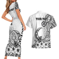 Ia Orana Tahiti Personalised Couples Matching Short Sleeve Bodycon Dress and Hawaiian Shirt French Polynesia Hook Tattoo Special White Color LT9