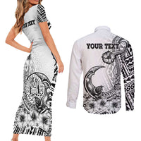 Ia Orana Tahiti Personalised Couples Matching Short Sleeve Bodycon Dress and Long Sleeve Button Shirt French Polynesia Hook Tattoo Special White Color LT9