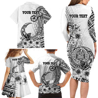 Ia Orana Tahiti Personalised Family Matching Long Sleeve Bodycon Dress and Hawaiian Shirt French Polynesia Hook Tattoo Special White Color LT9