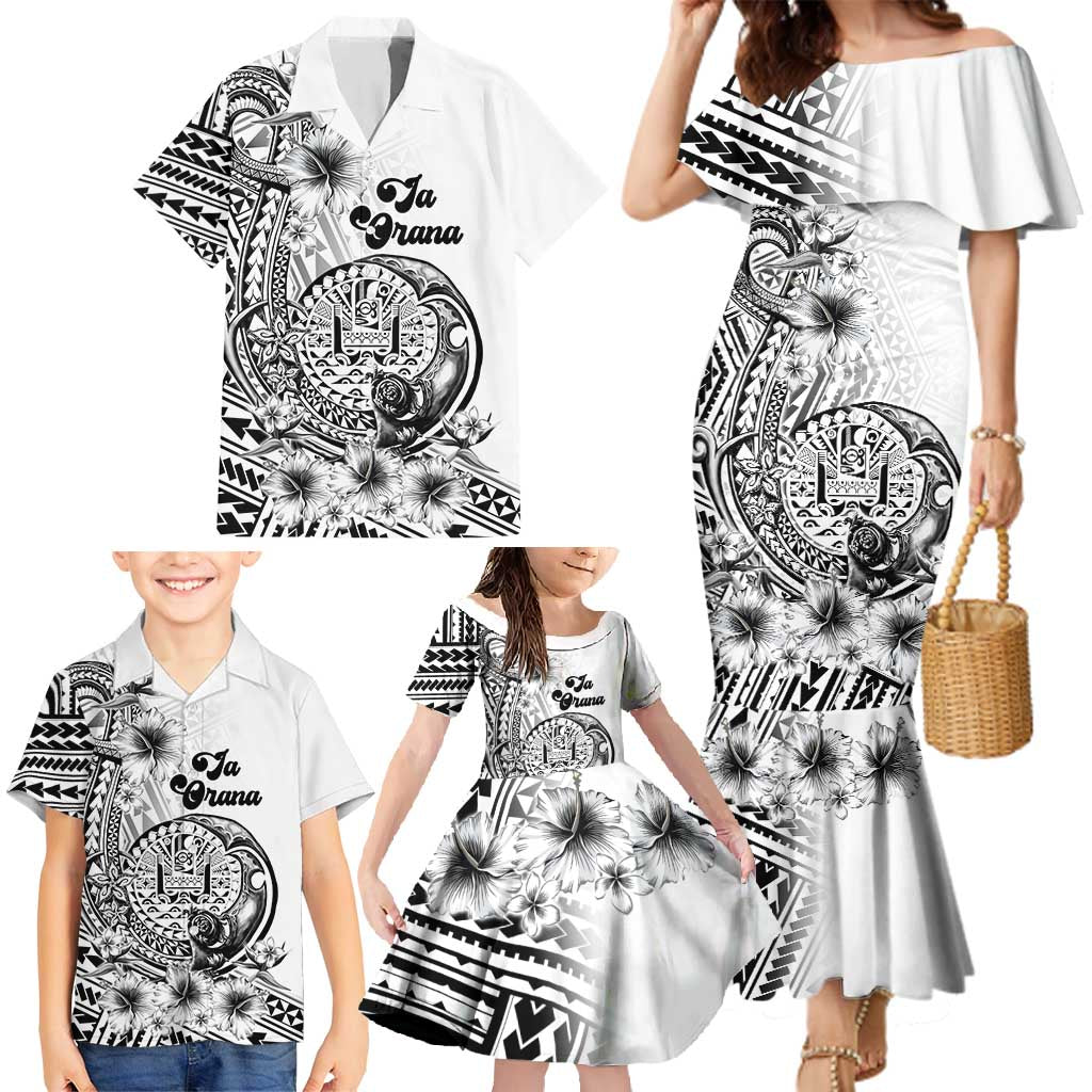 La Orana Tahiti Personalised Family Matching Mermaid Dress and Hawaiian Shirt French Polynesia Hook Tattoo Special White Color LT9 - Polynesian Pride