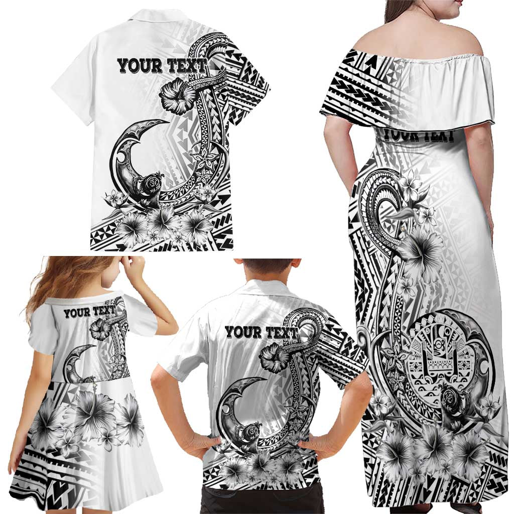 Ia Orana Tahiti Personalised Family Matching Off Shoulder Maxi Dress and Hawaiian Shirt French Polynesia Hook Tattoo Special White Color LT9