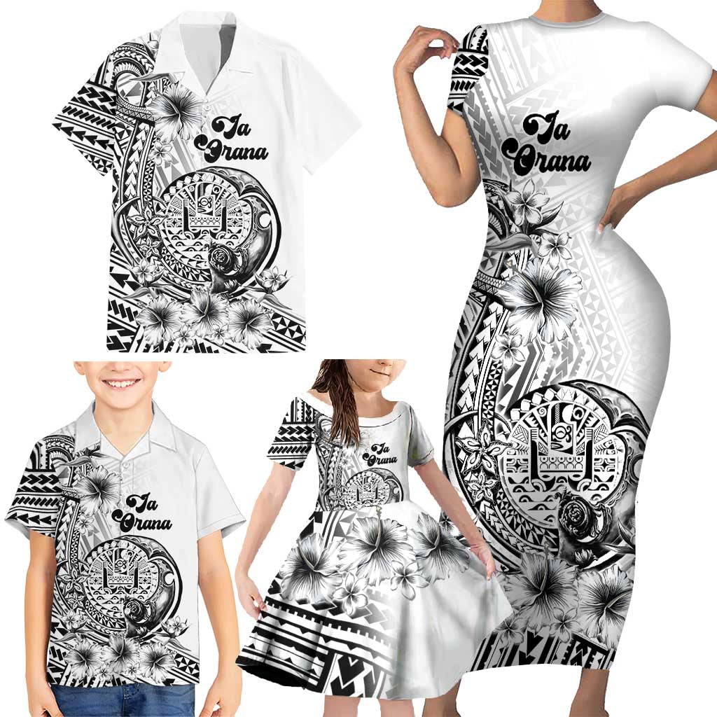 Ia Orana Tahiti Personalised Family Matching Short Sleeve Bodycon Dress and Hawaiian Shirt French Polynesia Hook Tattoo Special White Color LT9