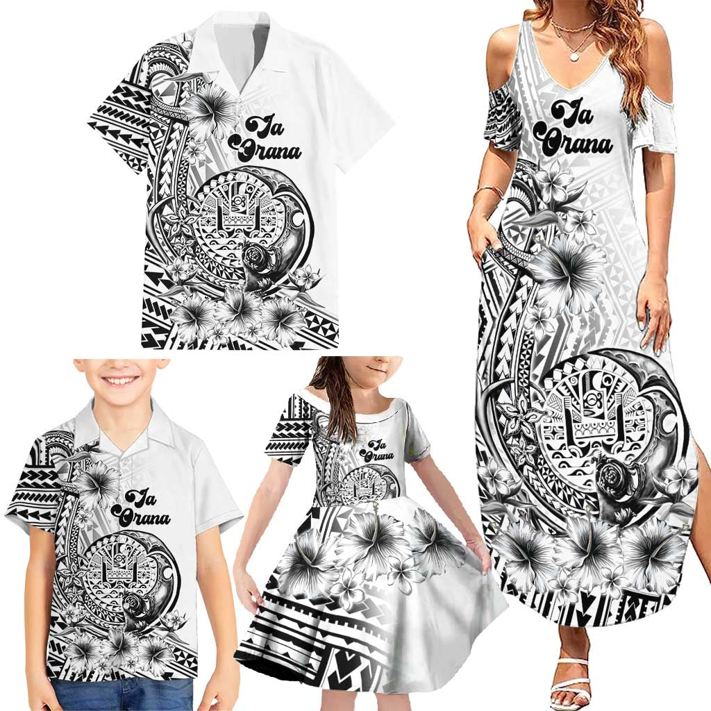 Ia Orana Tahiti Personalised Family Matching Summer Maxi Dress and Hawaiian Shirt French Polynesia Hook Tattoo Special White Color LT9