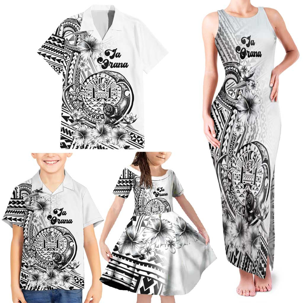 Ia Orana Tahiti Personalised Family Matching Tank Maxi Dress and Hawaiian Shirt French Polynesia Hook Tattoo Special White Color LT9