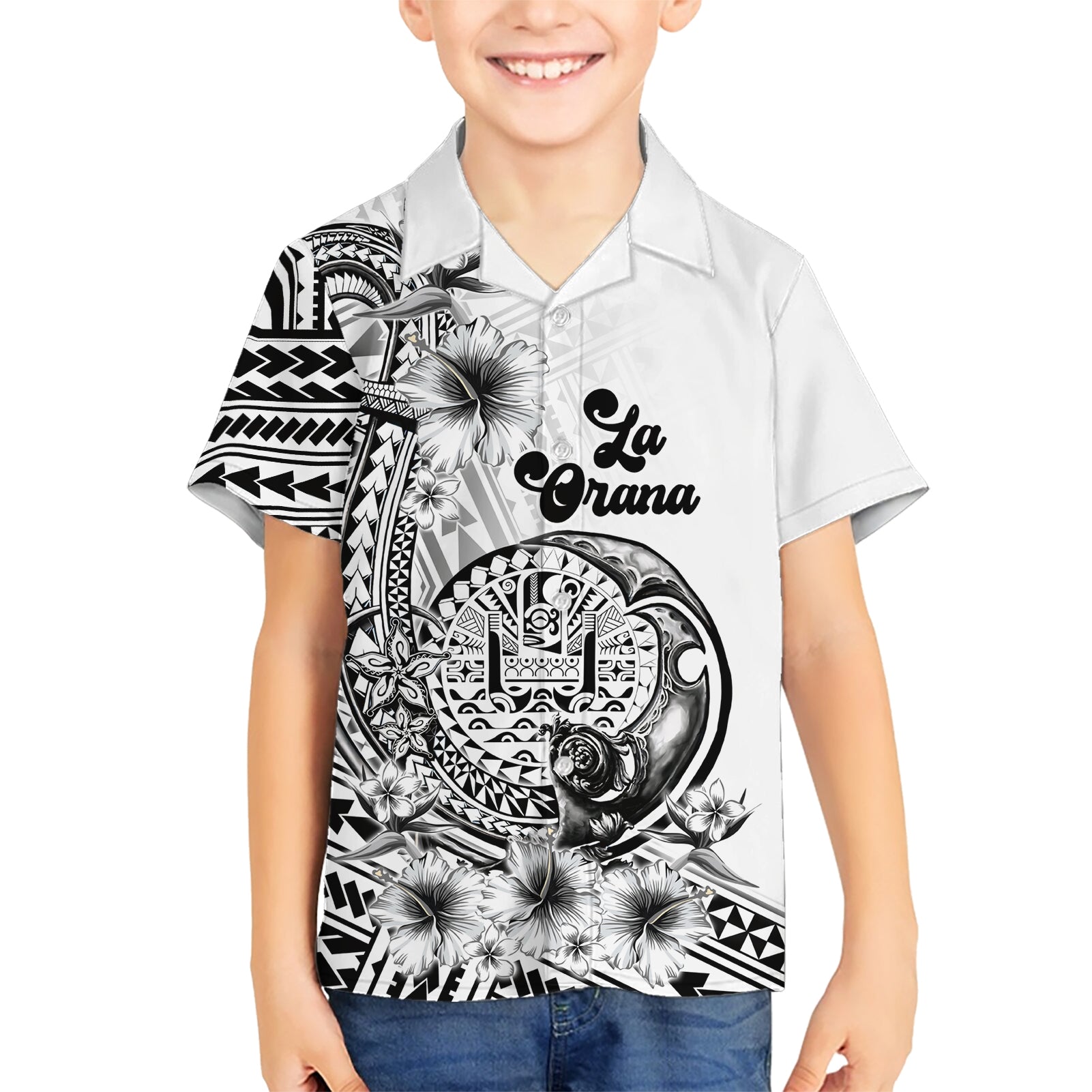 La Orana Tahiti Personalised Kid Hawaiian Shirt French Polynesia Hook Tattoo Special White Color LT9 Kid White - Polynesian Pride
