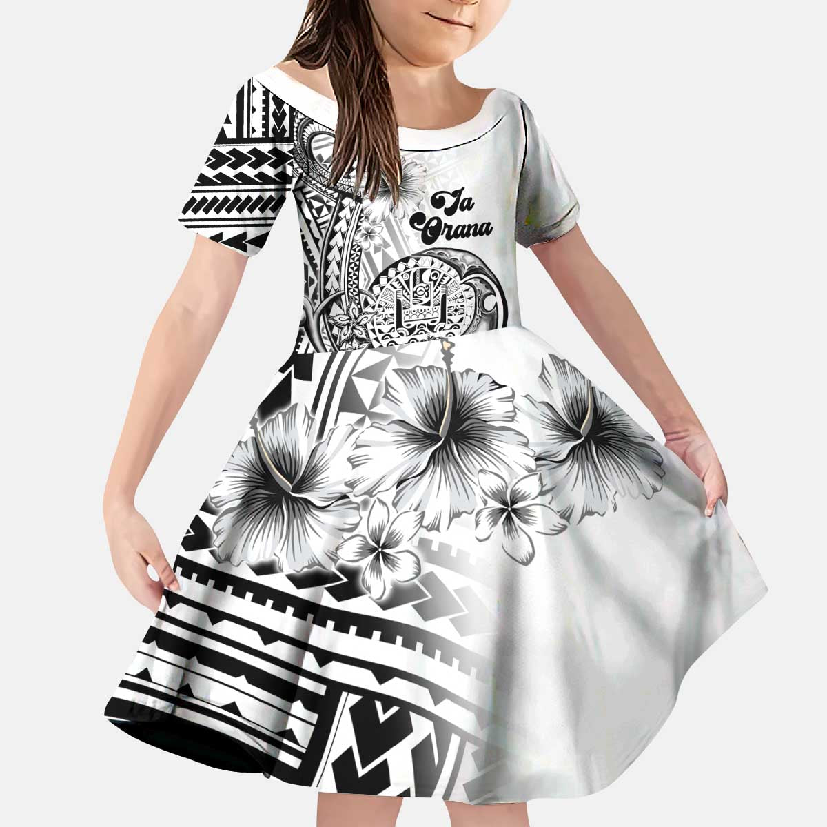 Ia Orana Tahiti Personalised Kid Short Sleeve Dress French Polynesia Hook Tattoo Special White Color LT9