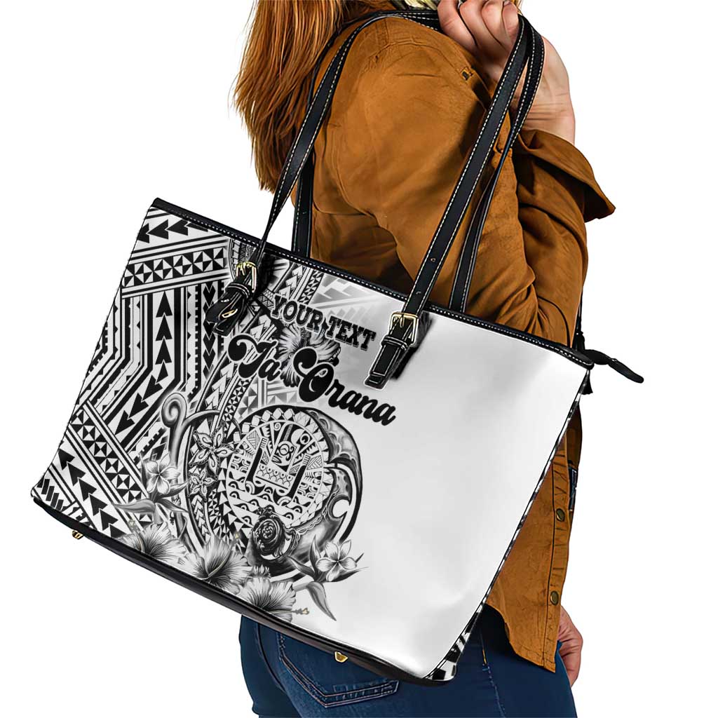 Ia Orana Tahiti Personalised Leather Tote Bag French Polynesia Hook Tattoo Special White Color LT9