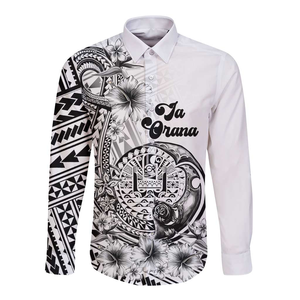 Ia Orana Tahiti Personalised Long Sleeve Button Shirt French Polynesia Hook Tattoo Special White Color LT9