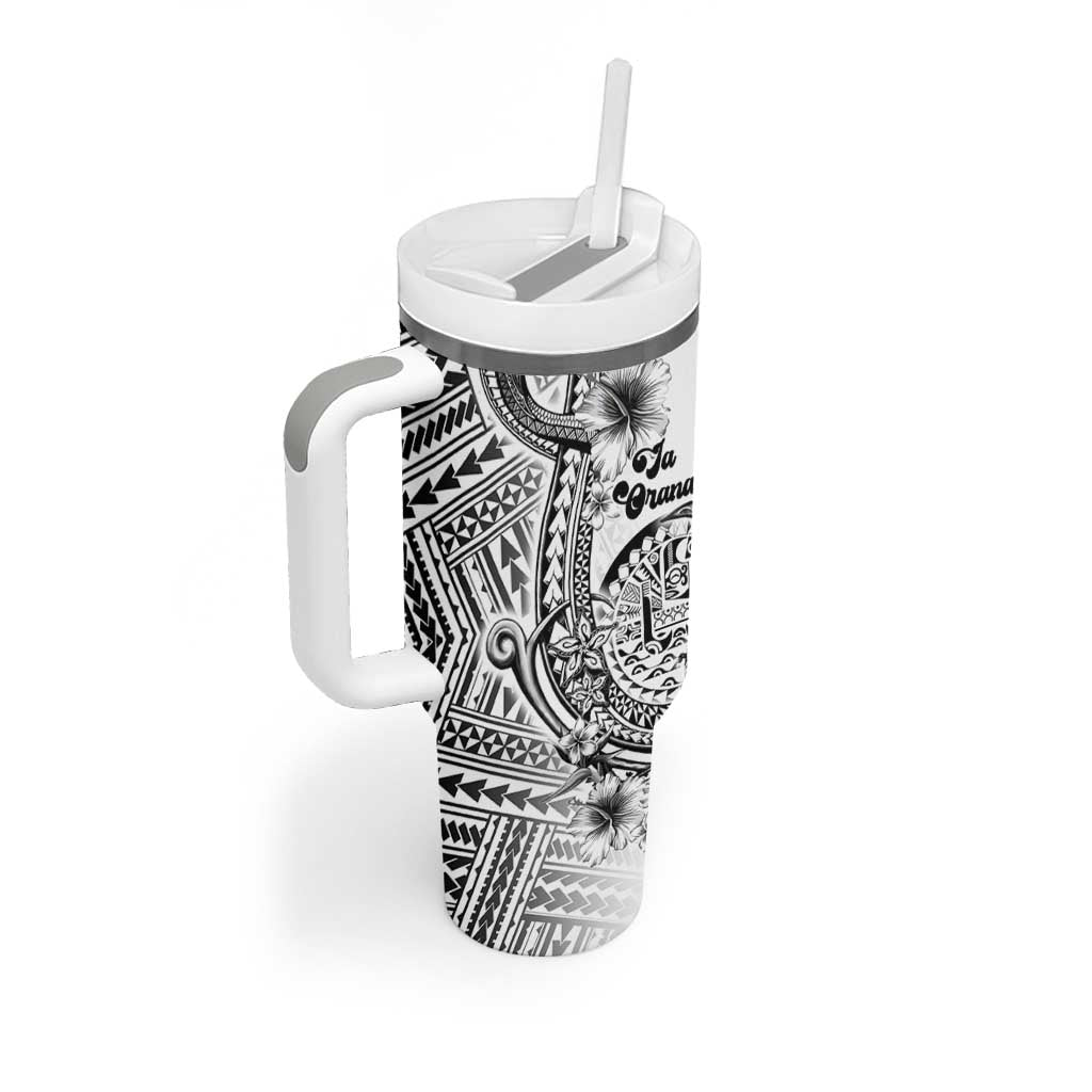 Ia Orana Tahiti Personalised Tumbler With Handle French Polynesia Hook Tattoo Special White Color - Polynesian Pride